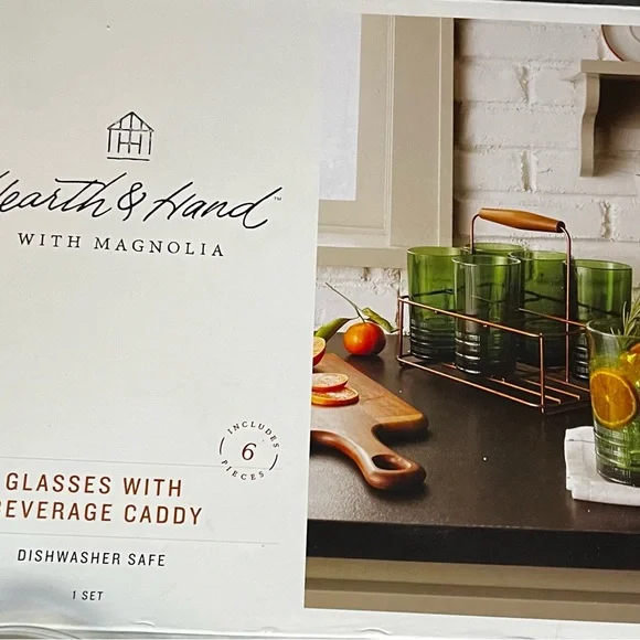 HEARTH & HAND NWT colored glass tumbler caddy set -13oz - Picture 4 of 7